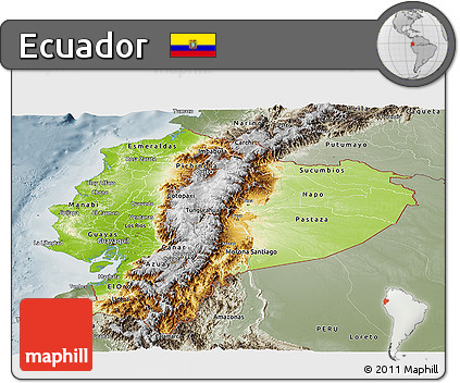 Physical Panoramic Map of Ecuador, semi-desaturated