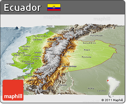 Physical Panoramic Map of Ecuador, semi-desaturated