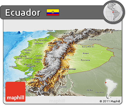 Physical Panoramic Map of Ecuador, semi-desaturated, land only