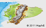 Physical Panoramic Map of Ecuador, single color outside, bathymetry sea, shaded relief sea