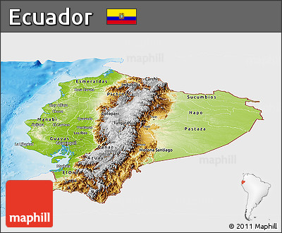 Physical Panoramic Map of Ecuador, single color outside