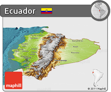 Physical Panoramic Map of Ecuador, single color outside, satellite sea