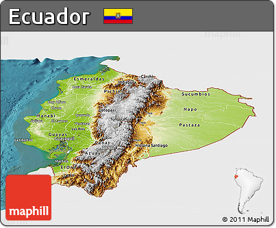 Physical Panoramic Map of Ecuador, single color outside, satellite sea