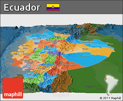 Political Panoramic Map of Ecuador, darken