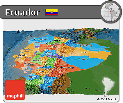 Political Panoramic Map of Ecuador, darken