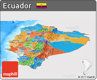 Political Panoramic Map of Ecuador, single color outside, bathymetry sea