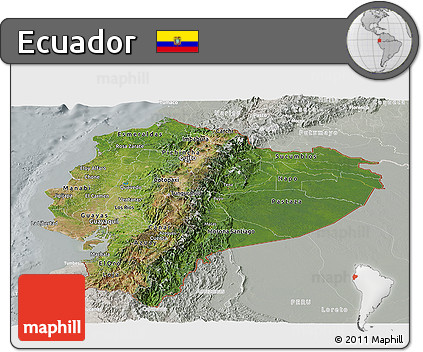 Satellite Panoramic Map of Ecuador, lighten, semi-desaturated