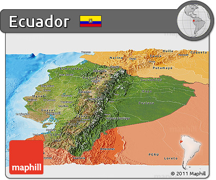 Satellite Panoramic Map of Ecuador, political shades outside