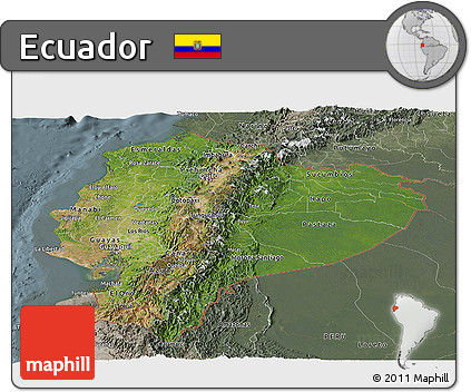 Satellite Panoramic Map of Ecuador, semi-desaturated