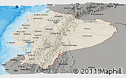 Shaded Relief Panoramic Map of Ecuador, darken, semi-desaturated, land only