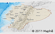 Shaded Relief Panoramic Map of Ecuador, lighten, desaturated, land only
