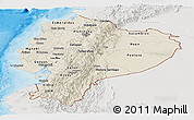 Shaded Relief Panoramic Map of Ecuador, lighten, semi-desaturated, land only