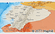 Shaded Relief Panoramic Map of Ecuador, political shades outside