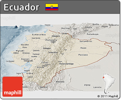 Shaded Relief Panoramic Map of Ecuador, semi-desaturated