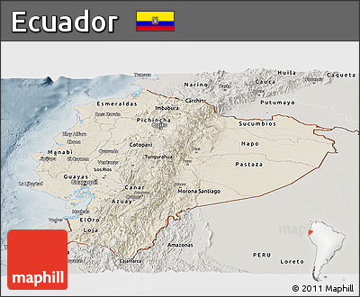 Shaded Relief Panoramic Map of Ecuador, semi-desaturated