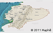 Shaded Relief Panoramic Map of Ecuador, single color outside, satellite sea