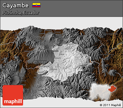 Physical 3D Map of Cayambe, darken