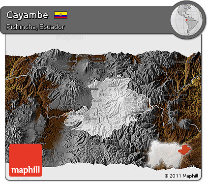 Physical 3D Map of Cayambe, darken