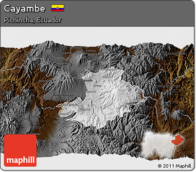 Physical 3D Map of Cayambe, darken