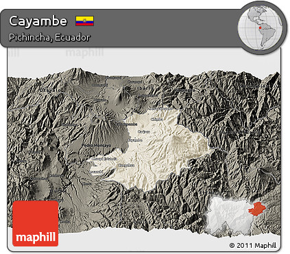 Shaded Relief 3D Map of Cayambe, darken