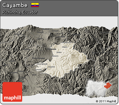 Shaded Relief 3D Map of Cayambe, darken