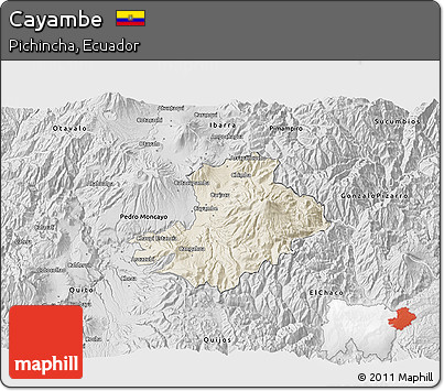 Shaded Relief 3D Map of Cayambe, desaturated