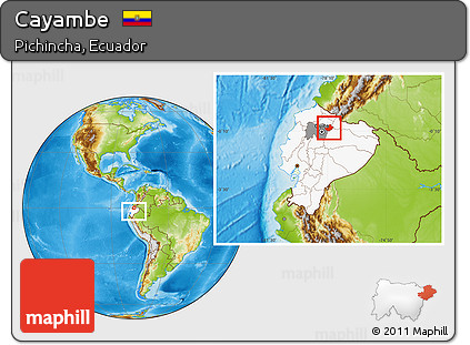 Physical Location Map of Cayambe, highlighted country, highlighted parent region, within the entire country