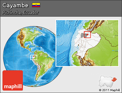 Physical Location Map of Cayambe, highlighted country, highlighted parent region, within the entire country