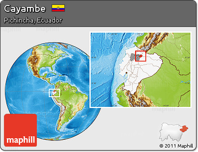 Physical Location Map of Cayambe, highlighted country, highlighted parent region, within the entire country