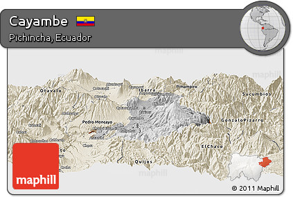 Physical Panoramic Map of Cayambe, shaded relief outside