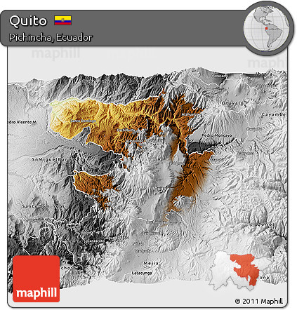 Physical 3D Map of Quito, desaturated