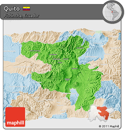 Political 3D Map of Quito, lighten