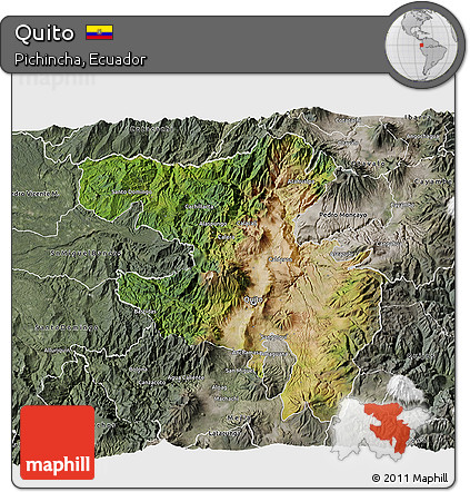 Satellite 3D Map of Quito, semi-desaturated