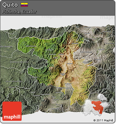 Satellite 3D Map of Quito, semi-desaturated