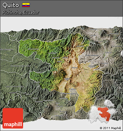 Satellite 3D Map of Quito, semi-desaturated