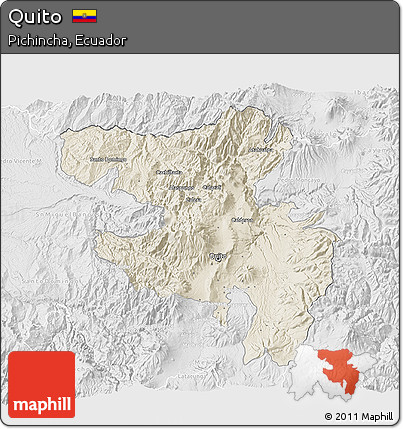 Shaded Relief 3D Map of Quito, lighten, desaturated