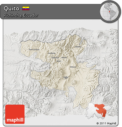 Shaded Relief 3D Map of Quito, lighten, semi-desaturated