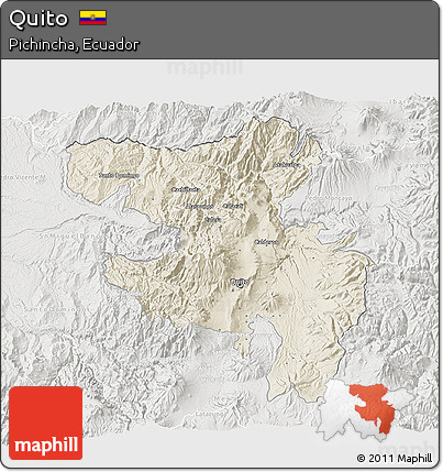 Shaded Relief 3D Map of Quito, lighten, semi-desaturated