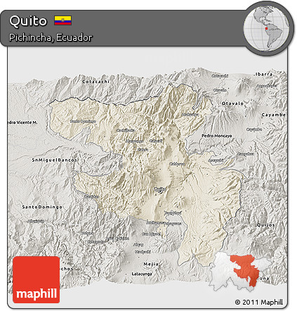 Shaded Relief 3D Map of Quito, semi-desaturated