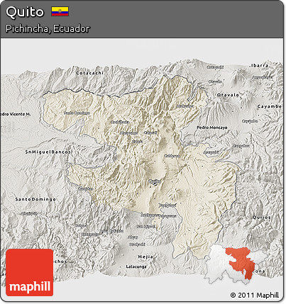 Shaded Relief 3D Map of Quito, semi-desaturated