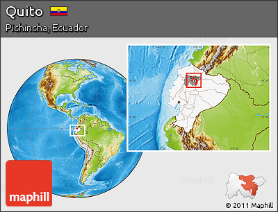 Physical Location Map of Quito, highlighted country, highlighted parent region, within the entire country