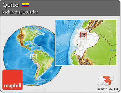 Physical Location Map of Quito, highlighted country, highlighted parent region, within the entire country