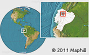 Satellite Location Map of Quito, highlighted country, highlighted parent region, within the entire country