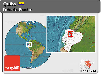 Satellite Location Map of Quito, highlighted country, highlighted parent region