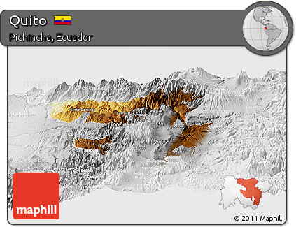 Physical Panoramic Map of Quito, lighten, desaturated