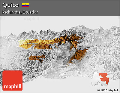 Physical Panoramic Map of Quito, lighten, desaturated