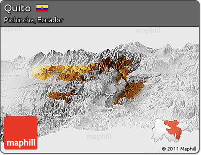 Physical Panoramic Map of Quito, lighten, desaturated