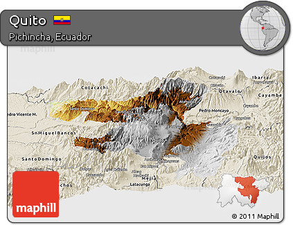 Physical Panoramic Map of Quito, shaded relief outside