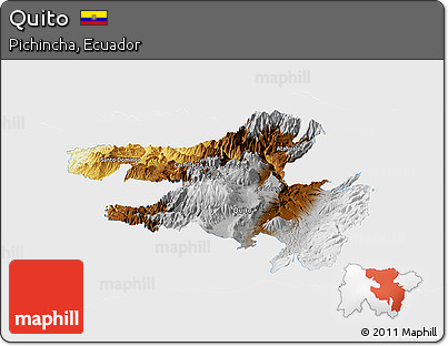 Physical Panoramic Map of Quito, single color outside
