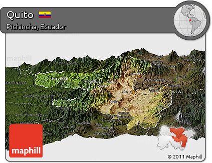 Satellite Panoramic Map of Quito, darken